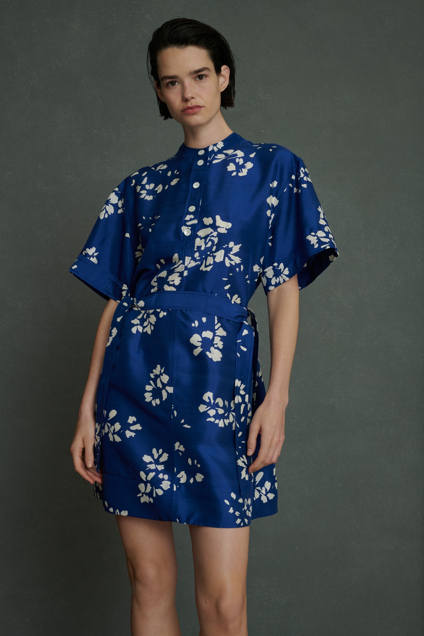 Robe Wanda - Bleu/Écru - Soie - Femme